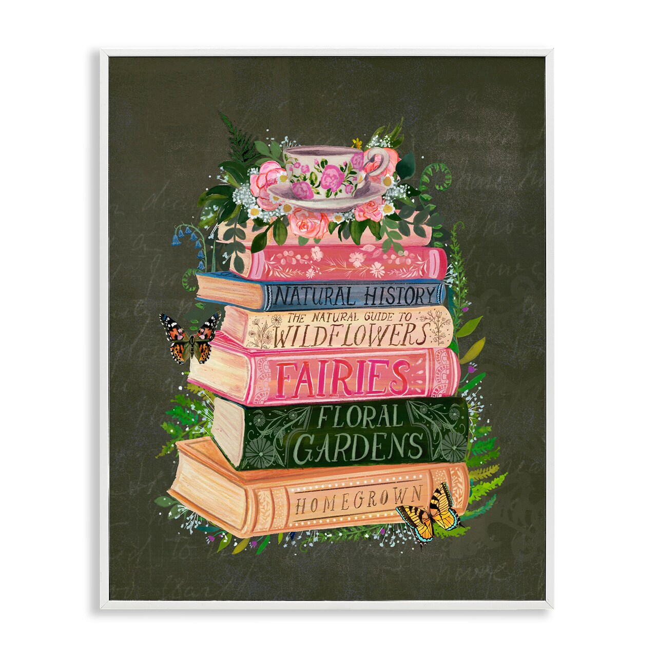 Stupell Industries Floral Fairy Book Stack Framed Giclee, design by Glad You're Here Co.